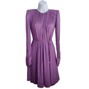 Mango Retro Lilac Broad Shoulder Gathered Flowy Silky Oversize Dress XS